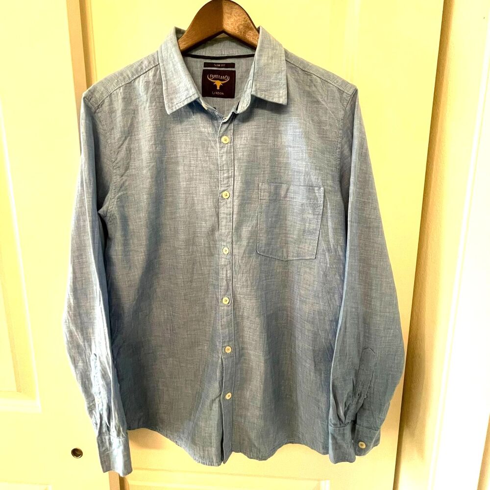 Buffalo Men's Blue Slim Fit Long Sleeves Dress Button Down Shirt Size L/42 - Picture 2 of 7